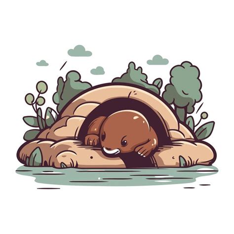 Premium Vector Cute Cartoon Little Brown Bear Sleeping In A Cave