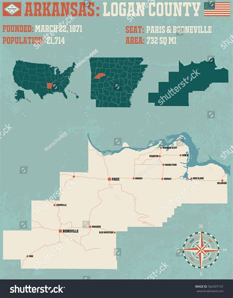 Large Detailed Map Logan County Arkansas Stock Vector Royalty Free