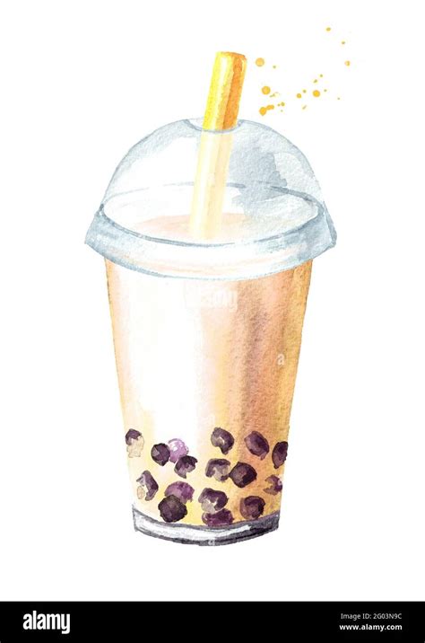 Taiwan Milk Bubble Tea Food Concept Watercolor Hand Drawn