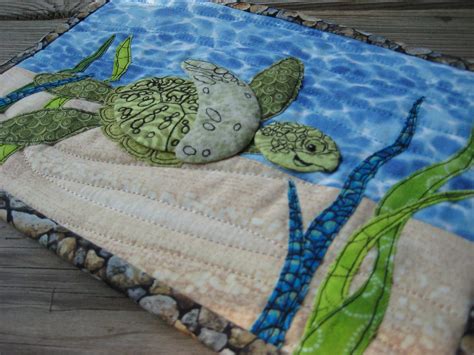 Sea Turtle Mug Rug Swap He S Got Some Dimension But Not S Flickr