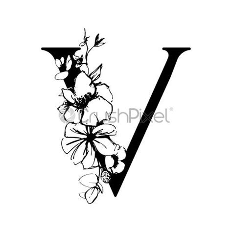 Vector Flower Alphabet Floral Design Of Letter V Decoration Of Stock