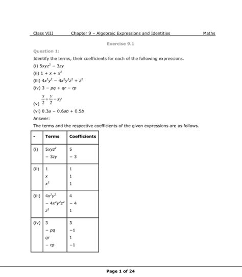 Add and simplify expressions by combining like terms. NCERT Solutions for Class 8 Maths Chapter 9 Algebraic ...
