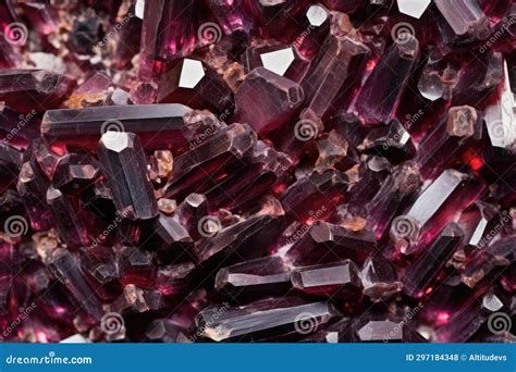 Deep Red Garnet Crystals Embedded In A Rock Matrix Stock Photo Image