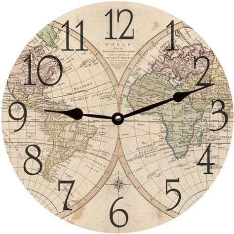 World Map Clock Antique Map Clock Time Flies Clocks