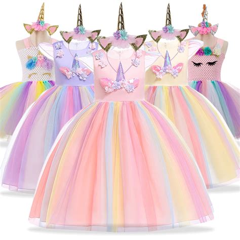 Jednorožec šaty Elegantní Dívčí šaty Princezna Děti šaty Pro Dívky šaty