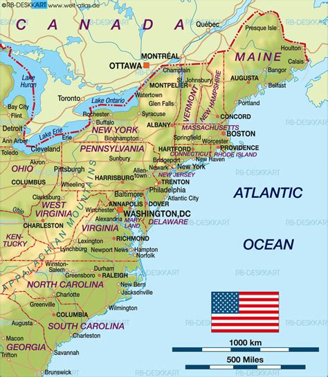 States In East Coast Map Of East Coast Usa United States