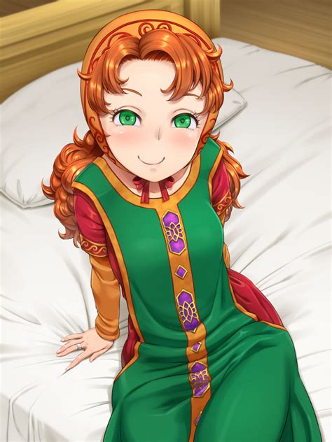 Safebooru 1girl Bed Bed Sheet Blush Bonnet Breasts Closed Mouth Collarbone Curly Hair Dragon