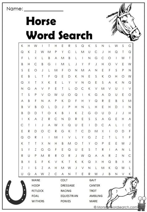 Horse Word Search Monster Word Search
