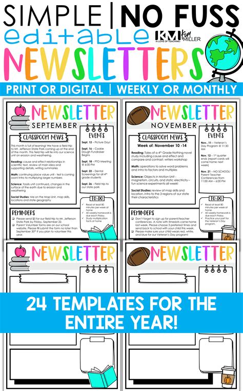 Editable Classroom Newsletter Templates Weekly Monthly Parent