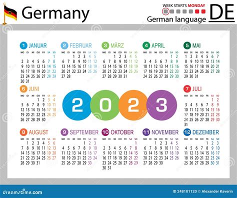German Horizontal Pocket Calendar For 2023 Week Starts Monday Stock