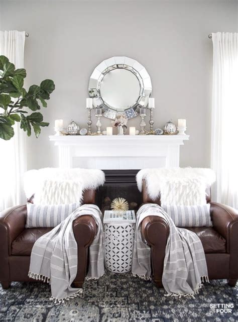 Elegant Neutral Fall Mantel With Glam Pumpkins And