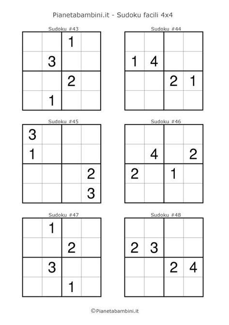 Sudoku Per Bambini 54 Schemi Facili 4x4 Da Stampare Gratis Attività