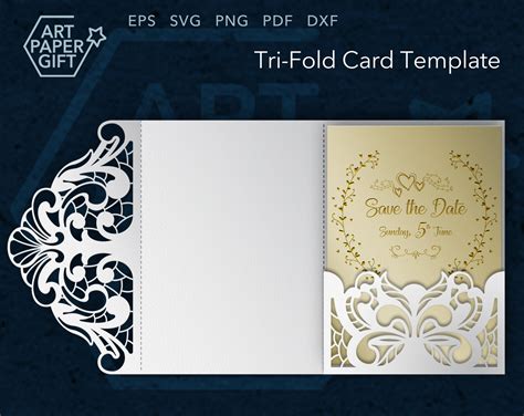 Tri Fold Invitation Lace Papercut Template Svg Wedding Die Etsy