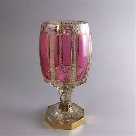 Moser Ruby Cabochon Decorated Glass Wine Chalice From Greencountry On