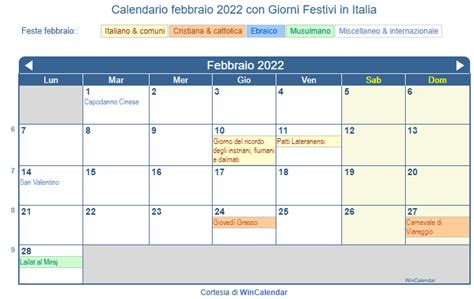 Calendario Da Stampare Febbraio 2022