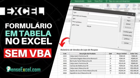 Formulário em Tabela no Excel sem VBA YouTube