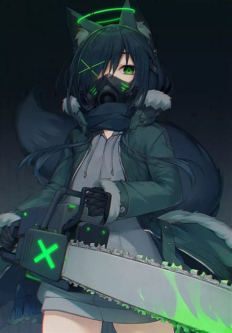 Hd Wallpaper Muryotaro Anime Anime Girls Vertical Gas Masks Green