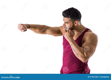Muscular Man Throwing Punch Stock Photo Image Of Portrait Boxer