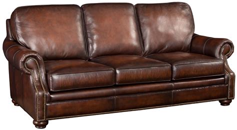 Hooker Furniture Ss185 Brown Leather Sofa With Wood Exposed Bun Foot