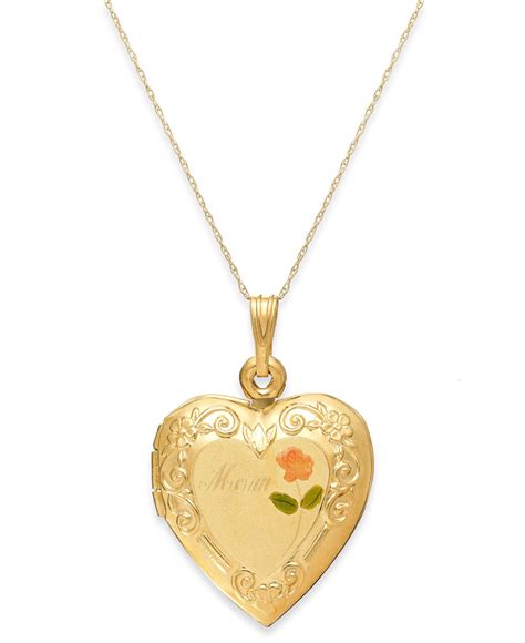 Macys Engraved Mom Rose Heart Locket Necklace In 14k Gold In Pink Lyst