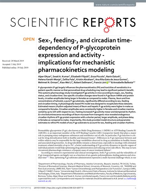 Pdf Sex Feeding And Circadian Time Dependency Of P Glycoprotein
