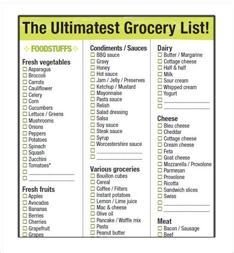 Free 15 Printable Grocery List Templates In Ms Word Excel Pdf