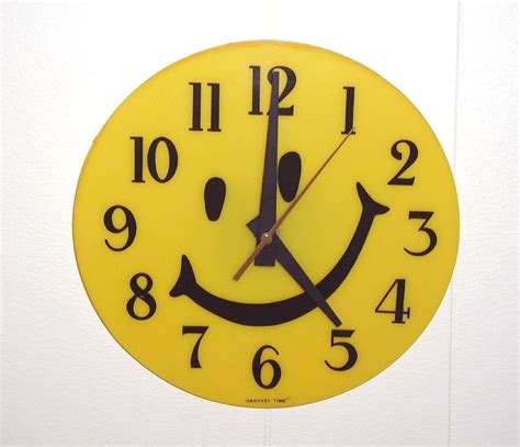 Vintage Yellow Smiley Face Wall Clock By Sunsetsidevintage