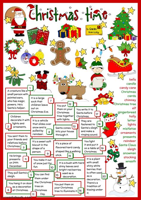 The christmas resource set introduces twelve vocabulary words that reappear in eight different activities. Christmas - definitions worksheet
