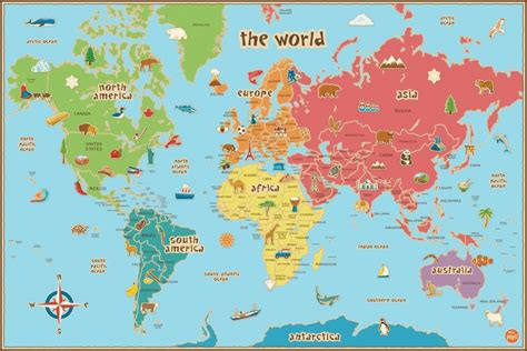 Map Of The World For Kids With Countries Labeled Printable Printable Maps