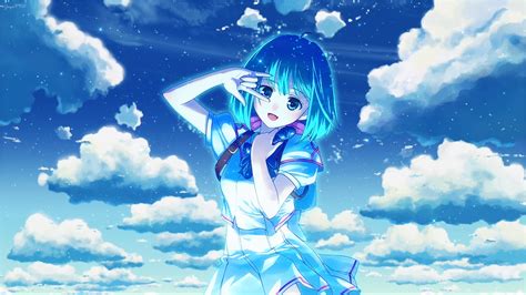 Wallpaper Ilustrasi Gadis Anime Langit Karya Seni Biru Wallpaper