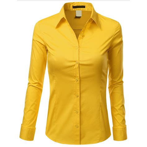Doublju Doublju Women S Basic Long Sleeve Cotton Button Down Collared Shirt