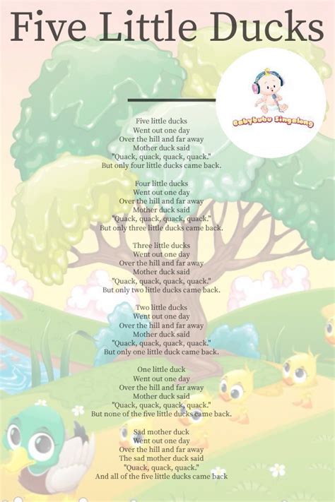 The Five Little Ducks Poem Is Shown
