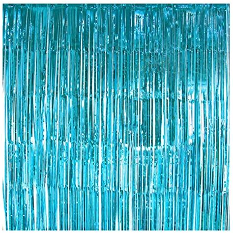 2 Pack Blue Foil Fringe Curtains Photo Backdrop 3 Ft X 8 Shiny