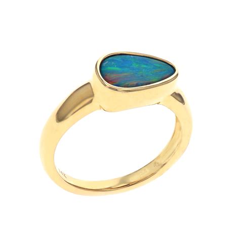 14k Yellow Gold Australian Opal Doublet Ring Josephs Jewelers