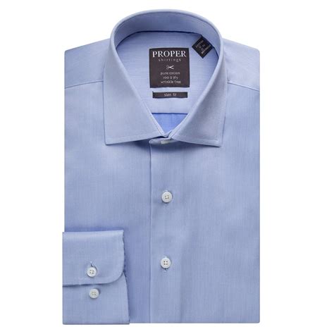 Proper Mens Slim Fit Wrinkle Free Solid Cotton Dress Shirt Available