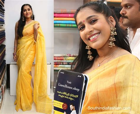 Rashmi Gautam In A Yellow Linen Saree South India Fashion