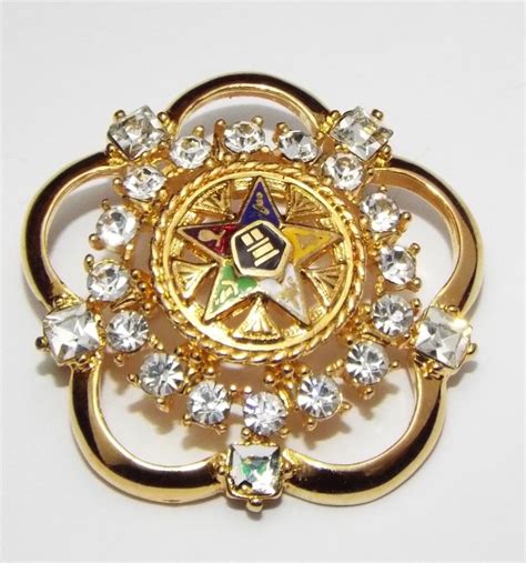 Vintage Order Of The Eastern Star Oes Masonic Rhinestone Enamel Pin