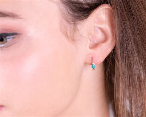 Turquoise Hoop Earrings K Gold One Pair Of Hoops Earrings Etsy