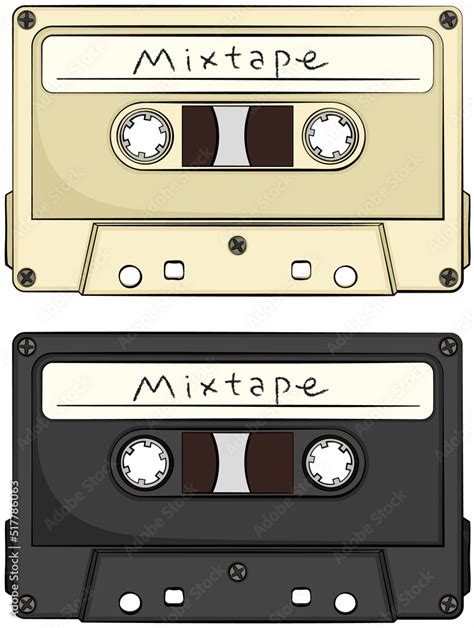 Vector Illustration Of An Audio Cassette Tape Labeled Mixtape In Two Colors Stock Vector