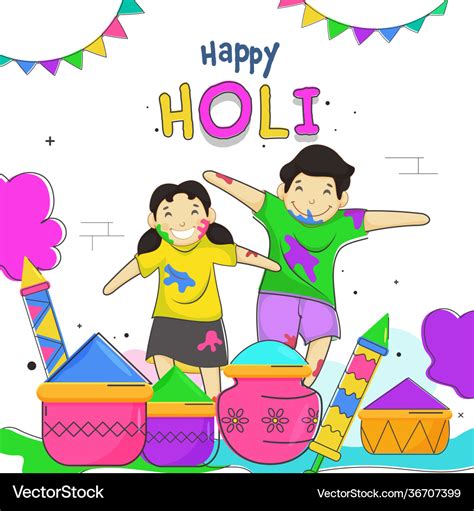 Happy Holi Celebration Background With Cartoon Vector Image