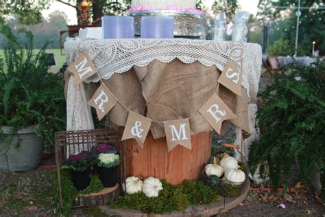 Rusticvintage Wedding Cake Table With White Pumpkins And Burlap