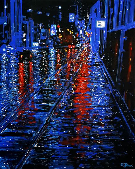 An Acrylic Painting I Did Of A Rainy City At Night Pics