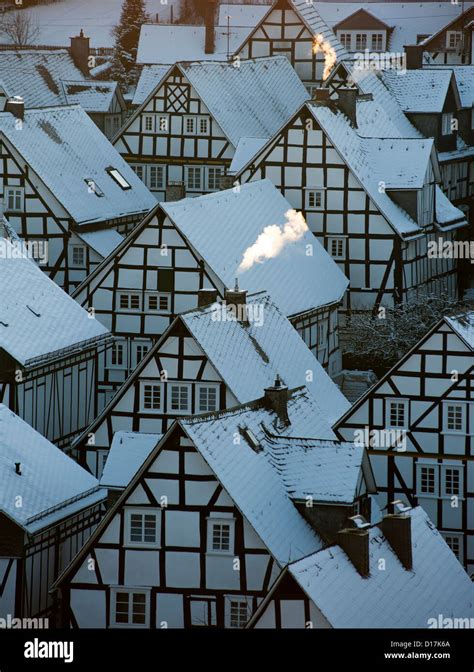 Winter View Of Snow Covered Old Houses In Freudenberg Siegerland