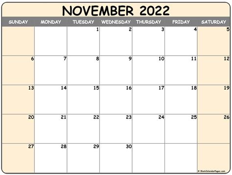 Blank Calendar November 2022 Free Printable