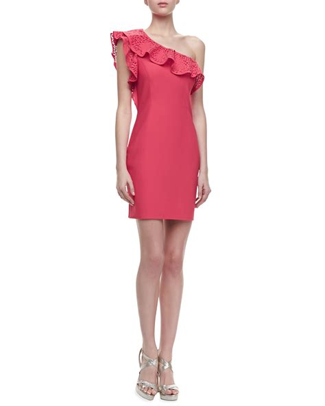 Lyst - Laundry By Shelli Segal One-shoulder Cutout Ruffle Dress in Pink