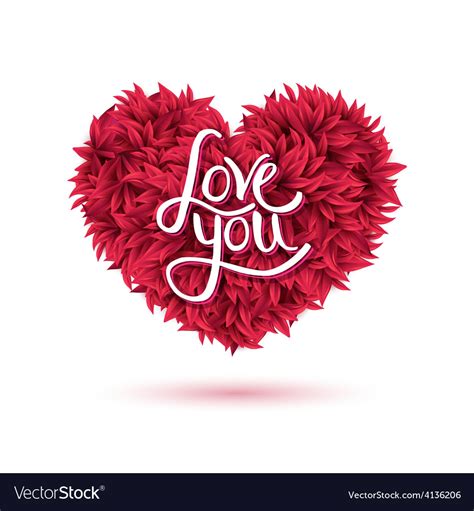 Love You Message On Red Flowers Forming Heart Vector Image