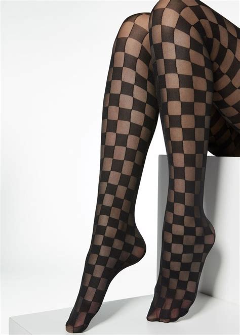 sheer tights with chequered pattern calzedonia patterned tights fashion tights funky tights