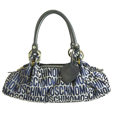 Moschino Blue Monogram Signature Canvas And Leather Satchel Shoulder Bag