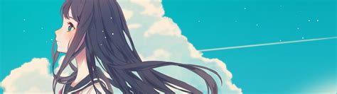Black Haired Anime Character Wallpaper Anime Girls Sky