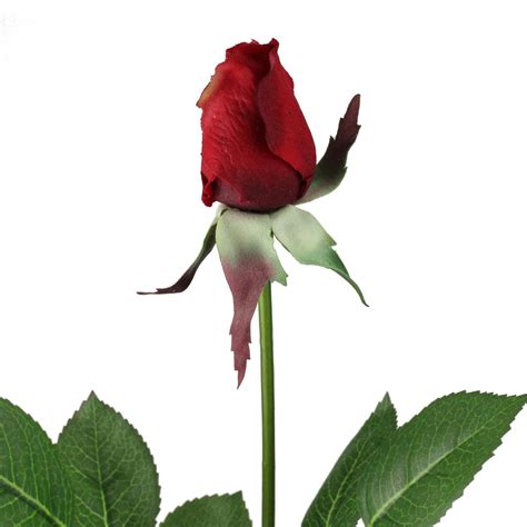 225 Artificial Long Single Stem Deep Red Colored Budding Rose Pick